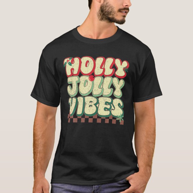 Camiseta Holly Christmas Jolly Vibes Groovy Retro Xmas (Frente)