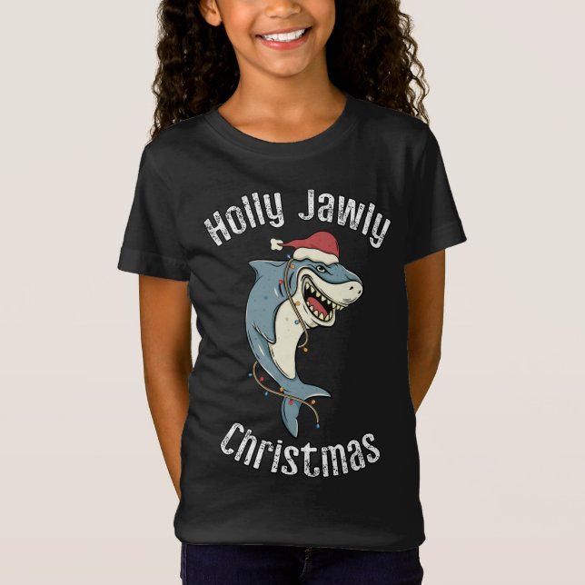 Camiseta Holly Jawly Natal Papais noeis Engraçados Tubarão- (Frente)