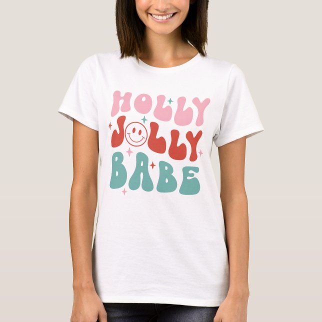 Camiseta Holly Jolly Babe Retro Natal (Frente)
