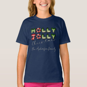 Camiseta Holly Jolly Christmas 3D efeito crianças família
