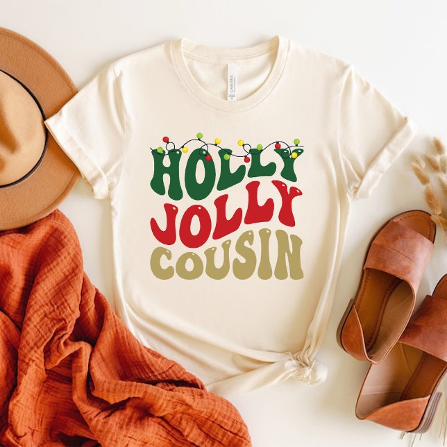 Camiseta Holly Jolly Cousin Christmas Groovy White (Holly Jolly Cousin Christmas Groovy White T-Shirt)