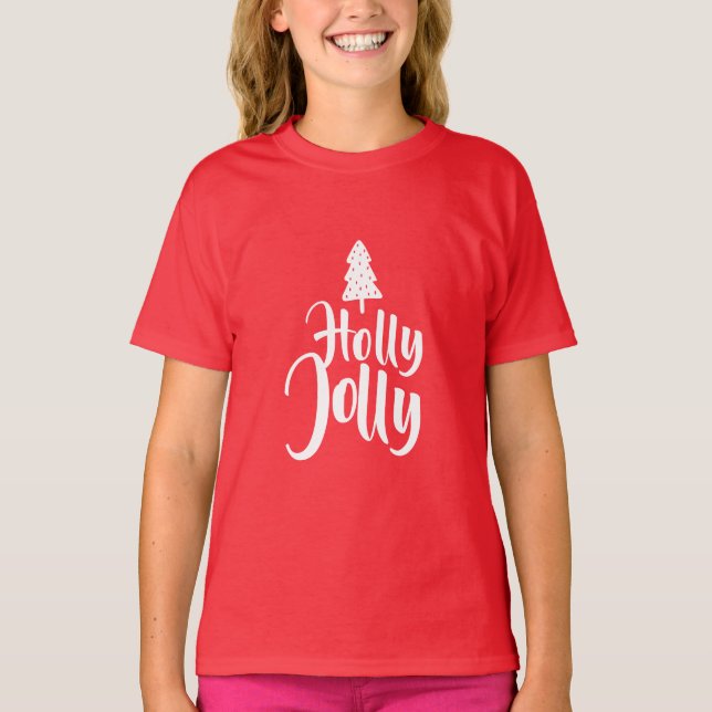 Camiseta Holly Jolly Red e White Feliz Natal (Frente)