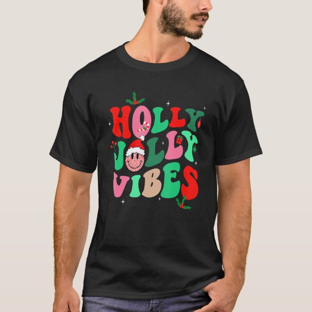 Camiseta Holly N Jolly Papai noel Natal sorrindo Vibes Xmas (Frente)