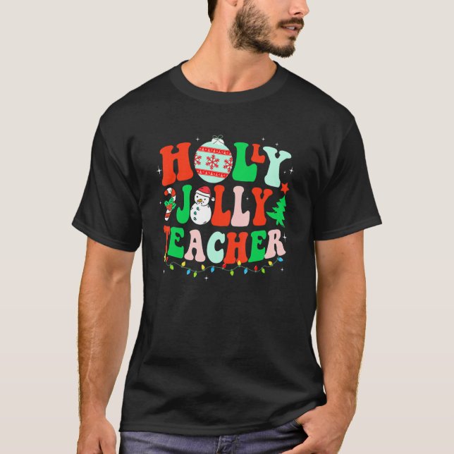 Camiseta Holly N Jolly Papai noel Professora De Natal Lindo (Frente)