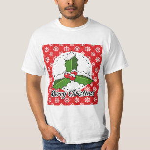 Camiseta Holly on Red White Snowflakes - Feliz Natal