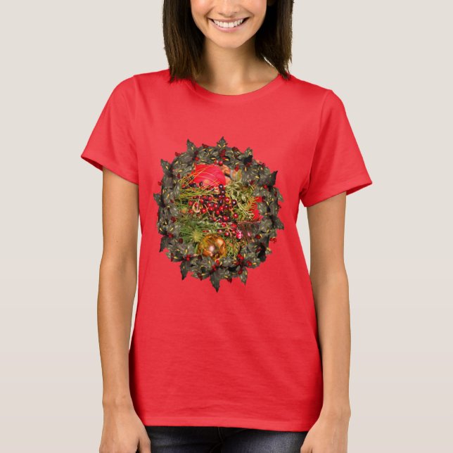 Camiseta Holly Wreath Natal Holiday (Frente)