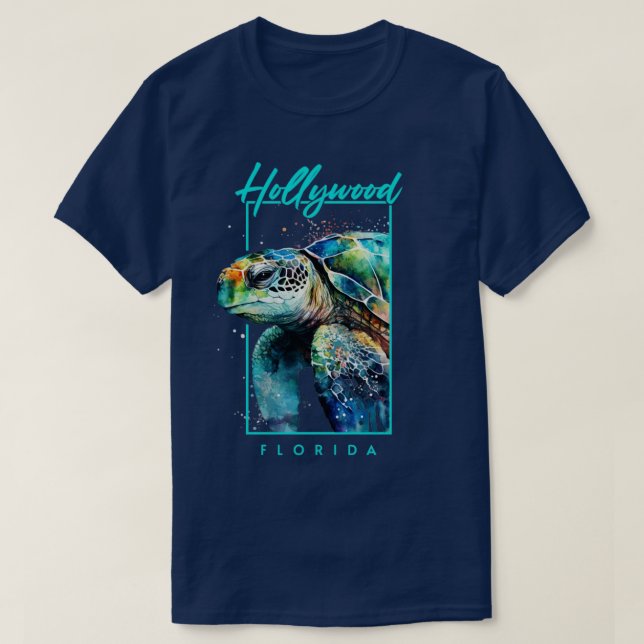 Camiseta Hollywood Florida Watercolor Sea Turtle (Frente do Design)