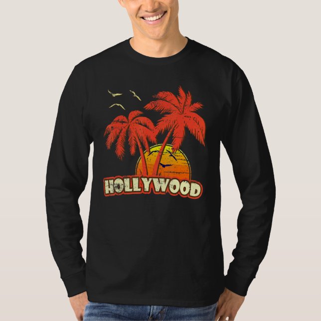 Camiseta Hollywood Summer Palm Trees 80s Beach Sunset (Frente)