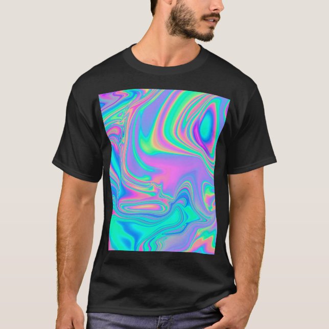 Camiseta Holográfico Iridescente: Textura Marmoreada Neon (Frente)