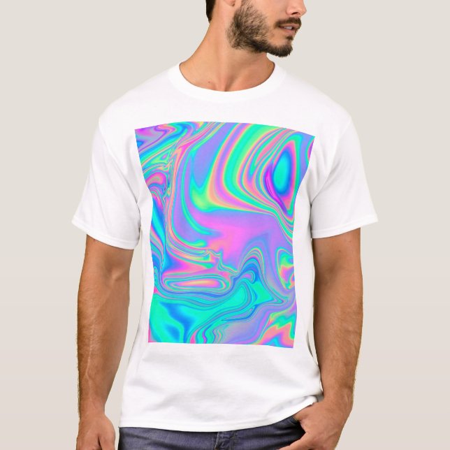 Camiseta Holográfico Iridescente: Textura Marmoreada Neon (Frente)
