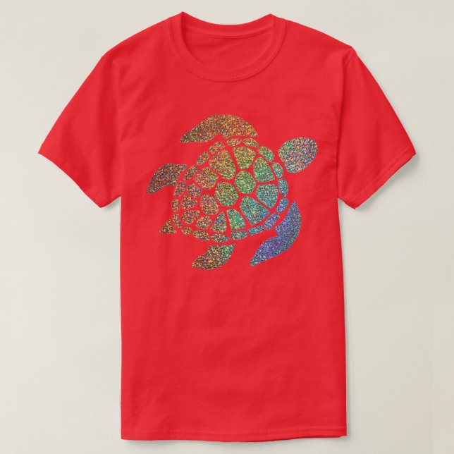 Camiseta Holográfico Rainbow Ombre Glitter Turtle (Frente do Design)