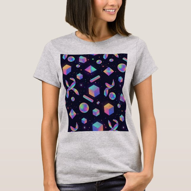 Camiseta Holographic 3D Geometric Space Aesthetic Tee (Frente)