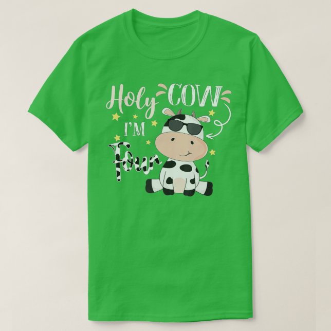 Camiseta Holy Cow I'm Four Cow Farm Theme Birthday 4 Years  (Frente do Design)