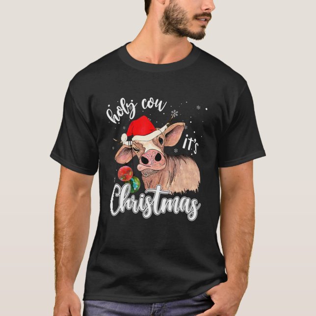 Camiseta Holy Cow It's Christmas Santa Hat Bauble For Farme (Frente)