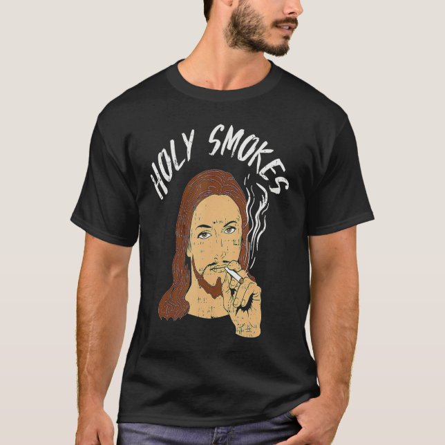 Camiseta Holy Smokes Cigarette Jesus Christian God Meme Ret (Frente)