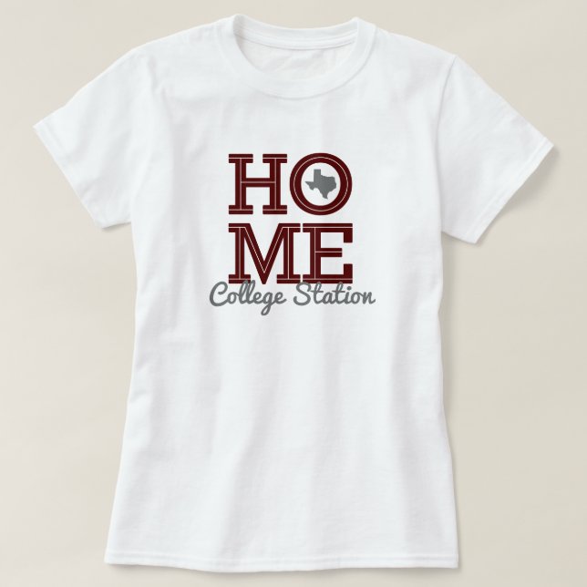 Camiseta HOME - Bold Letters & Texas Shape Aggie Maroon (Frente do Design)