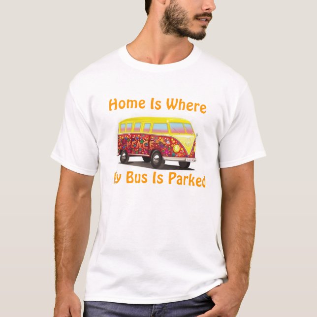 Camiseta "Home é onde meu ônibus é" T-SHIRT estacionado!! (Frente)