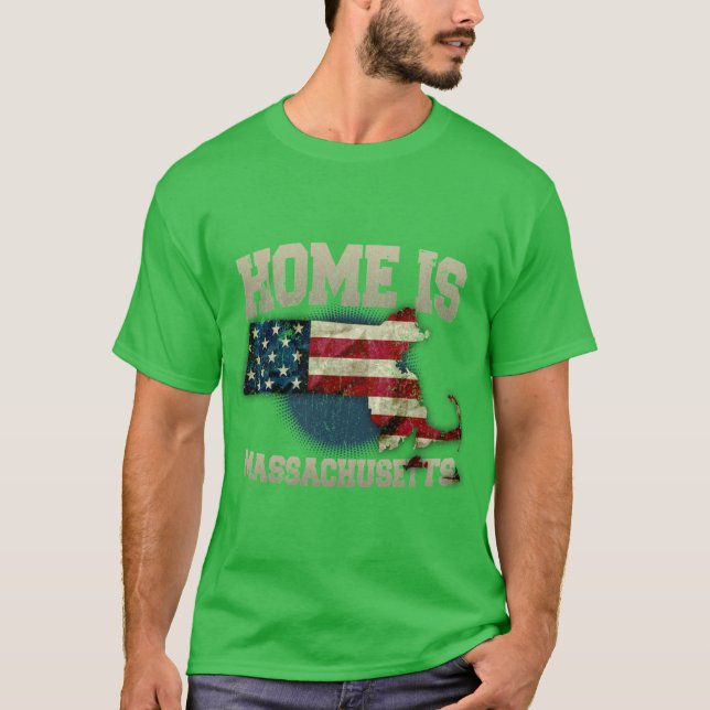 Camiseta Home is Massachusetts USA US map gift unique fans  (Frente)