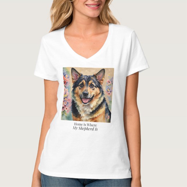Camiseta Home Is Where My Shepherd Is Women’s V-Neck  (Frente)