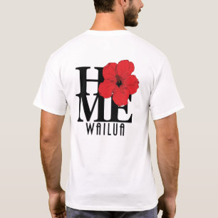 Camiseta HOME Wailua Hawaii Red Hibiscus (impressão de trás