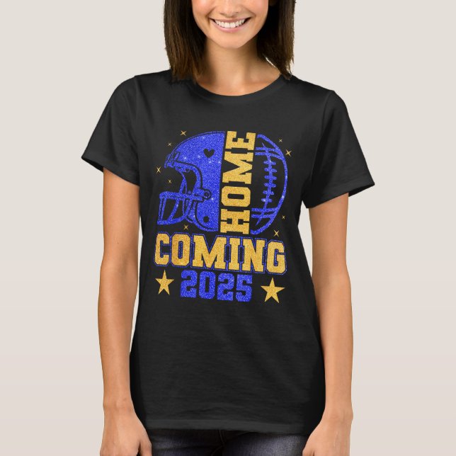 Camiseta Homecoming 2025 Hoco Football Mama Girl Blue Gold  (Frente)
