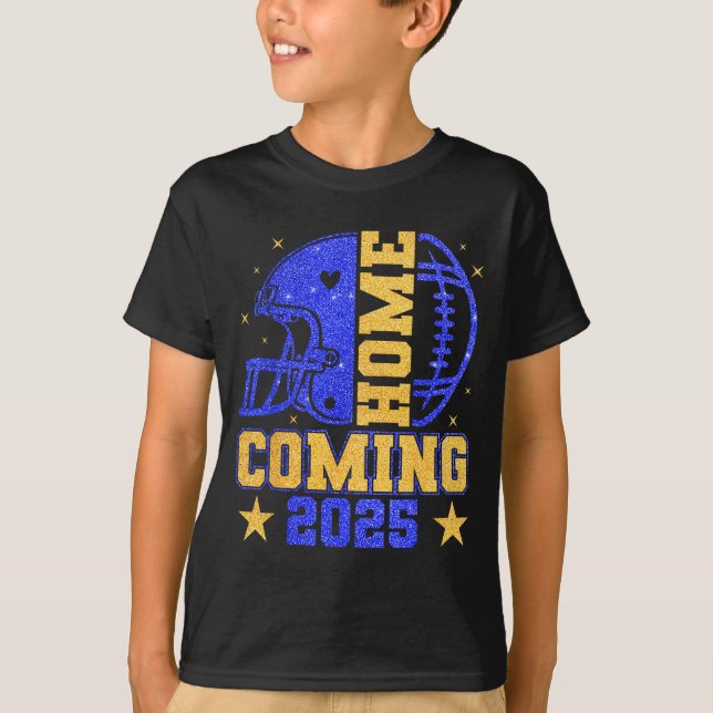 Camiseta Homecoming 2025 Hoco Football Mama Girl Blue Gold  (Frente)