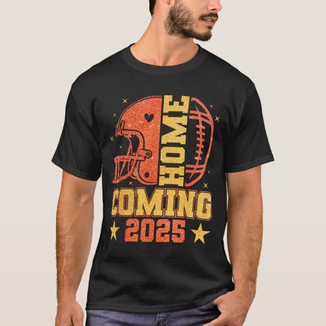 Camiseta Homecoming 2025 Hoco Football Mama Girl Orange Gol (Frente)
