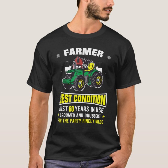Camiseta Homem 60º Aniversário Farmer Ou Gamer Trator (Frente)