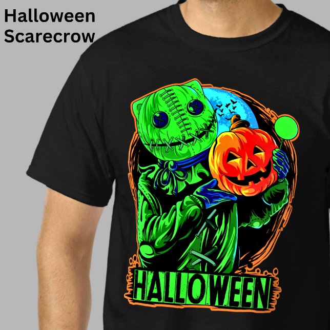 Camiseta Homem-Abóbora Engraçado Verde do Halloween (Criador carregado)