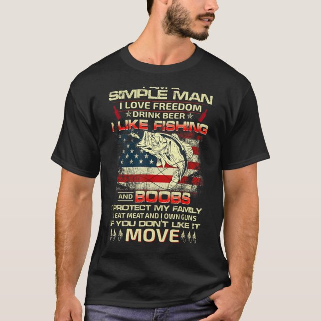 Camiseta Homem Adora Pesca Liberdade Cerveja Família Armas  (Frente)