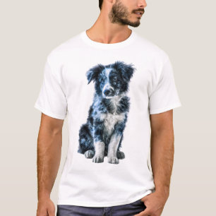 Camiseta Homem Cachorro Border Collie Merle Azul Brilhante