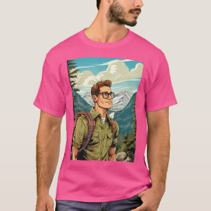 Camiseta Homem Caminhando Montanhas Pop Art Vintage Retro