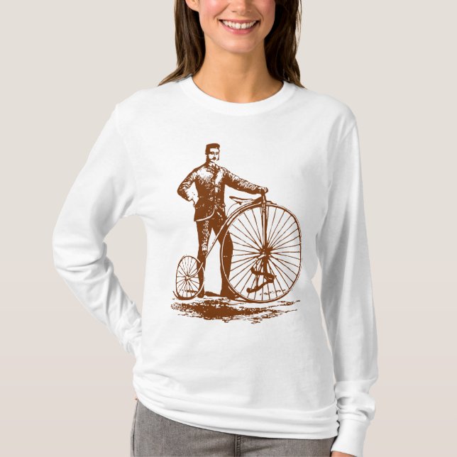 Camiseta Homem com Penny Farthing - Castanho-de-Noz (Frente)
