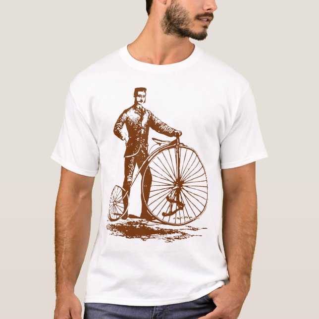 Camiseta Homem com Penny Farthing - Marrom Noz (Frente)