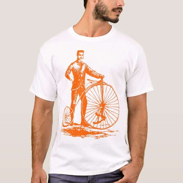 Camiseta Homem com Penny Farthing - Orange (Frente)
