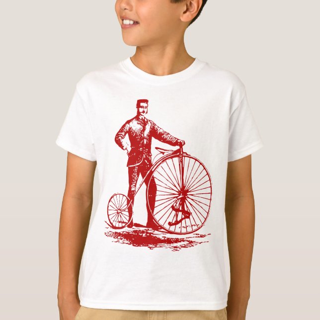 Camiseta Homem com Penny Farthing - Ruby Red (Frente)