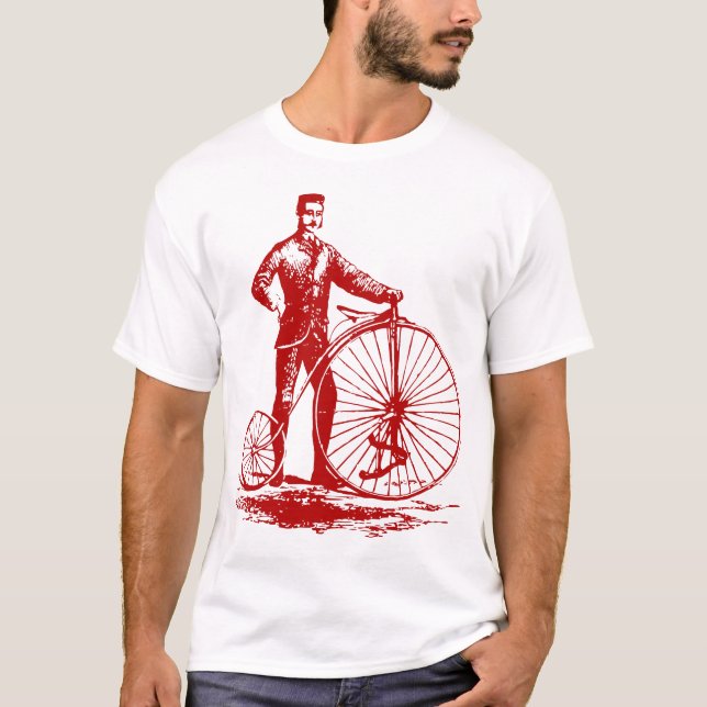 Camiseta Homem com Penny Farthing - Ruby Red (Frente)