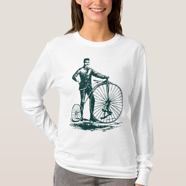Camiseta Homem com Penny Farthing - Verde escuro (Frente)