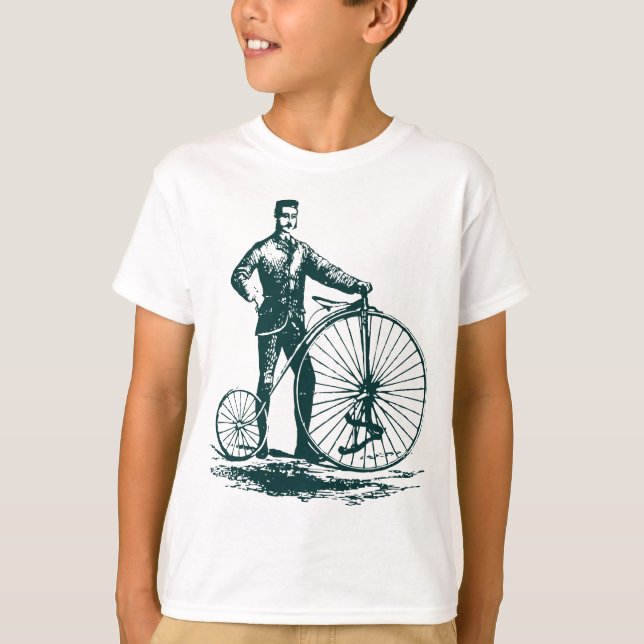 Camiseta Homem com Penny Farthing - Verde escuro (Frente)