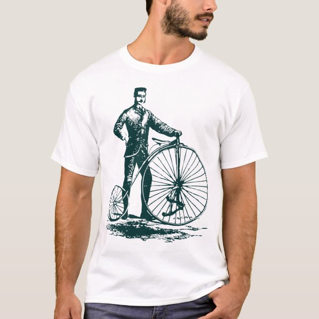Camiseta Homem com Penny Farthing - Verde escuro (Frente)