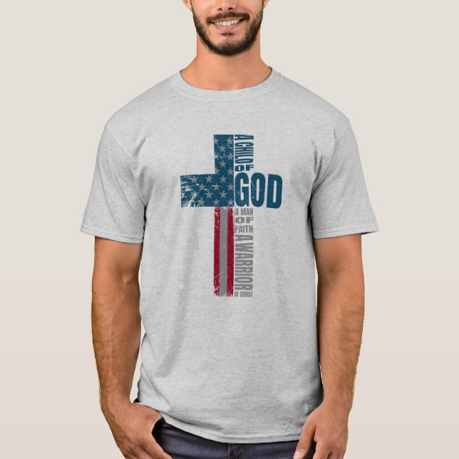 Camiseta Homem da Fé-Americana - Cruz de Bandeira se Distan (Frente)