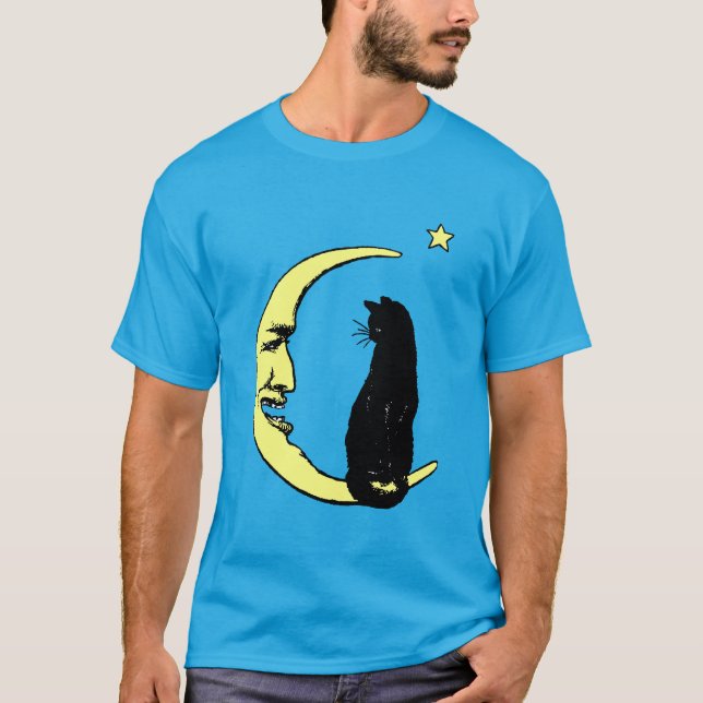 Camiseta Homem da Lua e Gato Francês Antigo (Frente)
