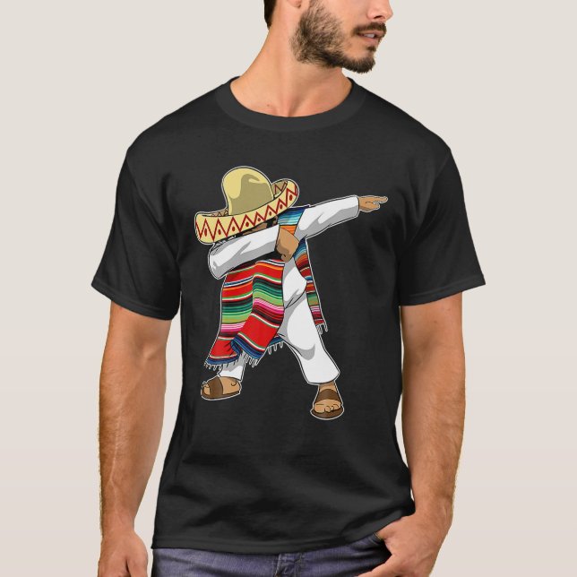 Camiseta Homem-Dabbing Sombrero Poncho Mexicano (Frente)