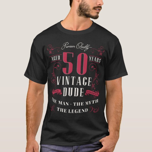 Camiseta Homem de 50 anos, homem de 50 anos, mito, nascimen (Frente)
