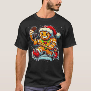 Camiseta Homem de Biscoito de Gengibre Hóquei no Gelo Natal
