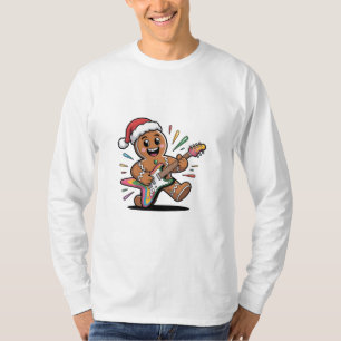 Camiseta Homem de Biscoito de Gengibre Tocando Guitarra Elé