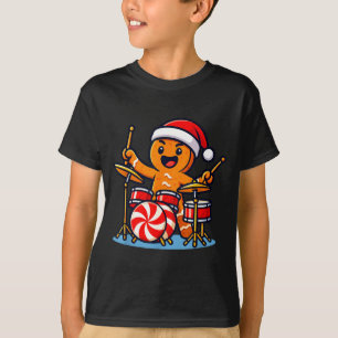 Camiseta Homem de Biscoito de Gengibre Tocando Tambores