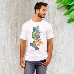 Camiseta Homem de Desenho Animado Engraçado Comprando Papel