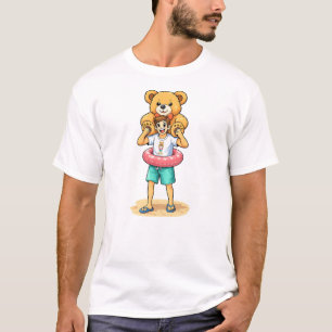 Camiseta Homem de Desenho Animado Fofo com Urso de Pelúcia