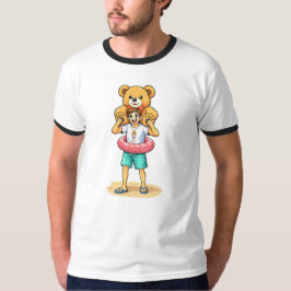 Camiseta Homem de Desenho Animado Fofo com Urso de Pelúcia